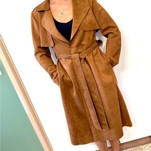 NWOT Gorgeous Gibson Latimer Brown Faux Suede Trench Coat Size S